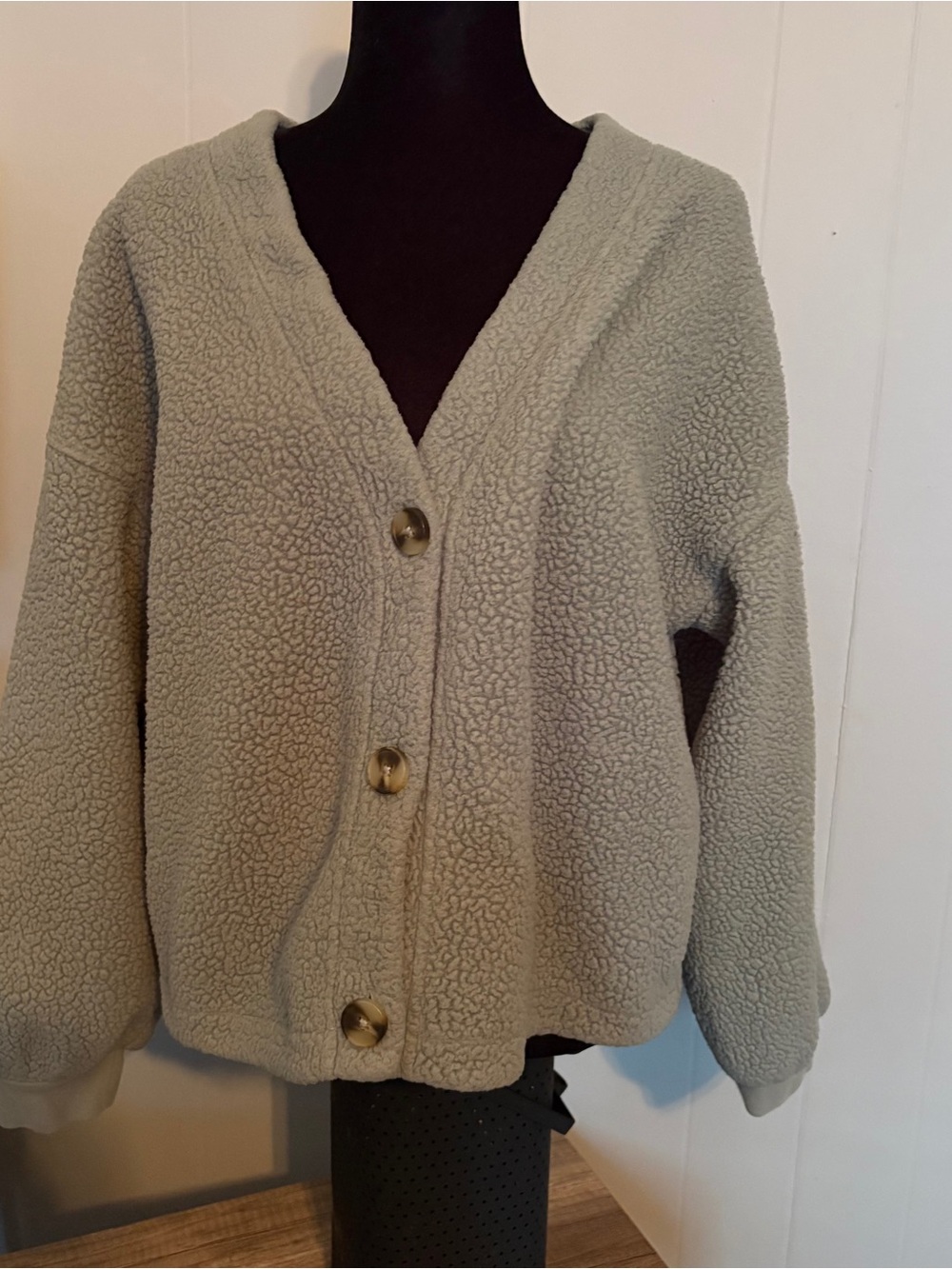 MADEWELL Faded Mint ReSourced Cozy Fleece Crop Button Cardigan Sweater XL